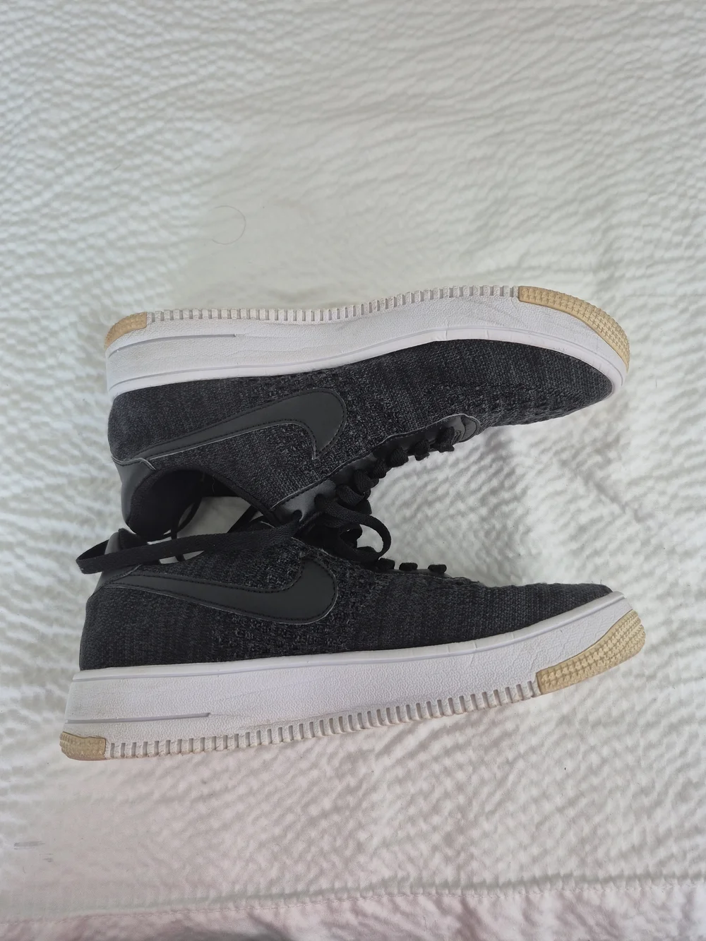 Women's Nike Air Force 1 Flyknit Shoe Black Anthracite White Size 9